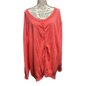 Woman Within Womens Cardigan Size US 4x Coral Pockets Open Front Long Sleeve